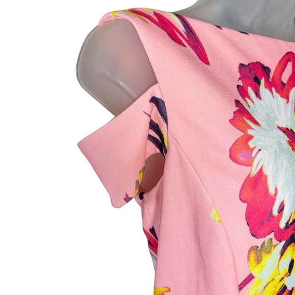 Tahari Arthur S. Levine Dress Size 6 Pink Floral Burst Sheath Wedding Guest - Picture 6 of 11